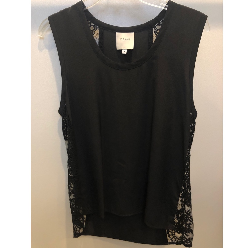 Michelle Mason black silk + lace tank blouse